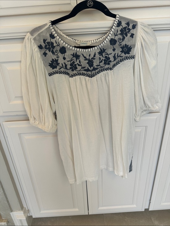 Sundance Tops - Sundance Cream Tunic with Navy Floral Yoke